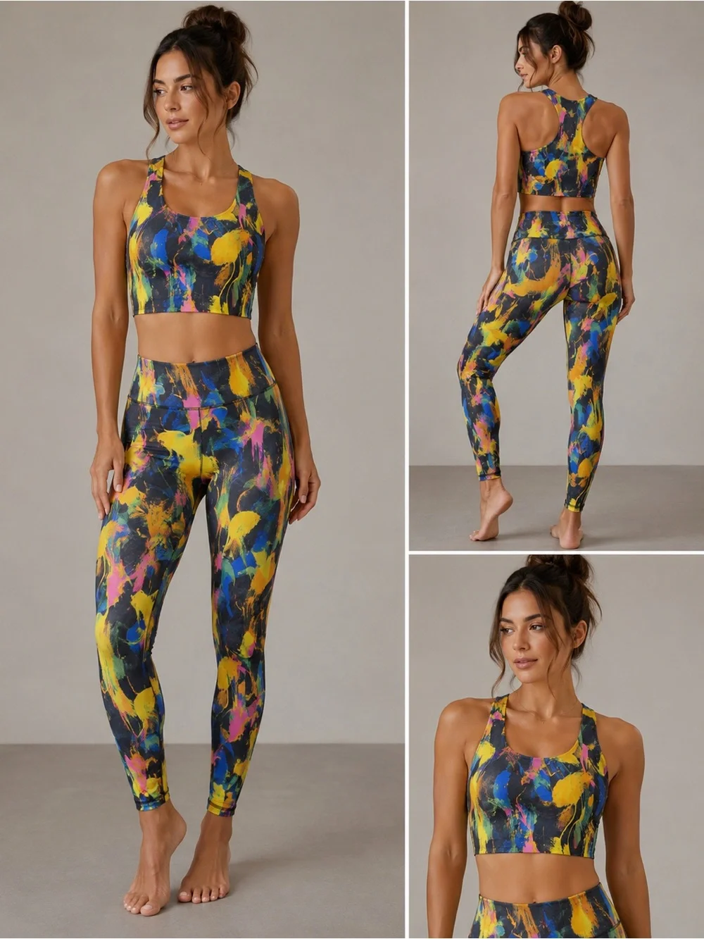 Lululemon Multicolor Abstract Print High-Waist Leggings & Sports Bra Set, Size 2